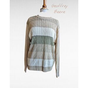 Geoffrey Beene 90s/Y2K cable knit color block strip sweater.   Sz L